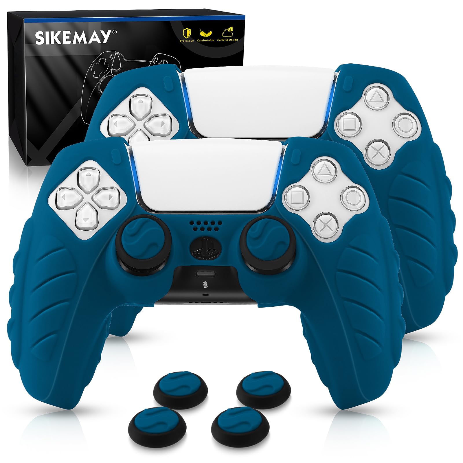 SIKEMAY PS5 Controller Cover, 2Pcs Anti-Slip PS5 Controller Skin with 4 Grips, Soft Silicone Protective Case for PS5 Controller, PS5 Controller Skin for Wireless Controller (Cosmic Blue)