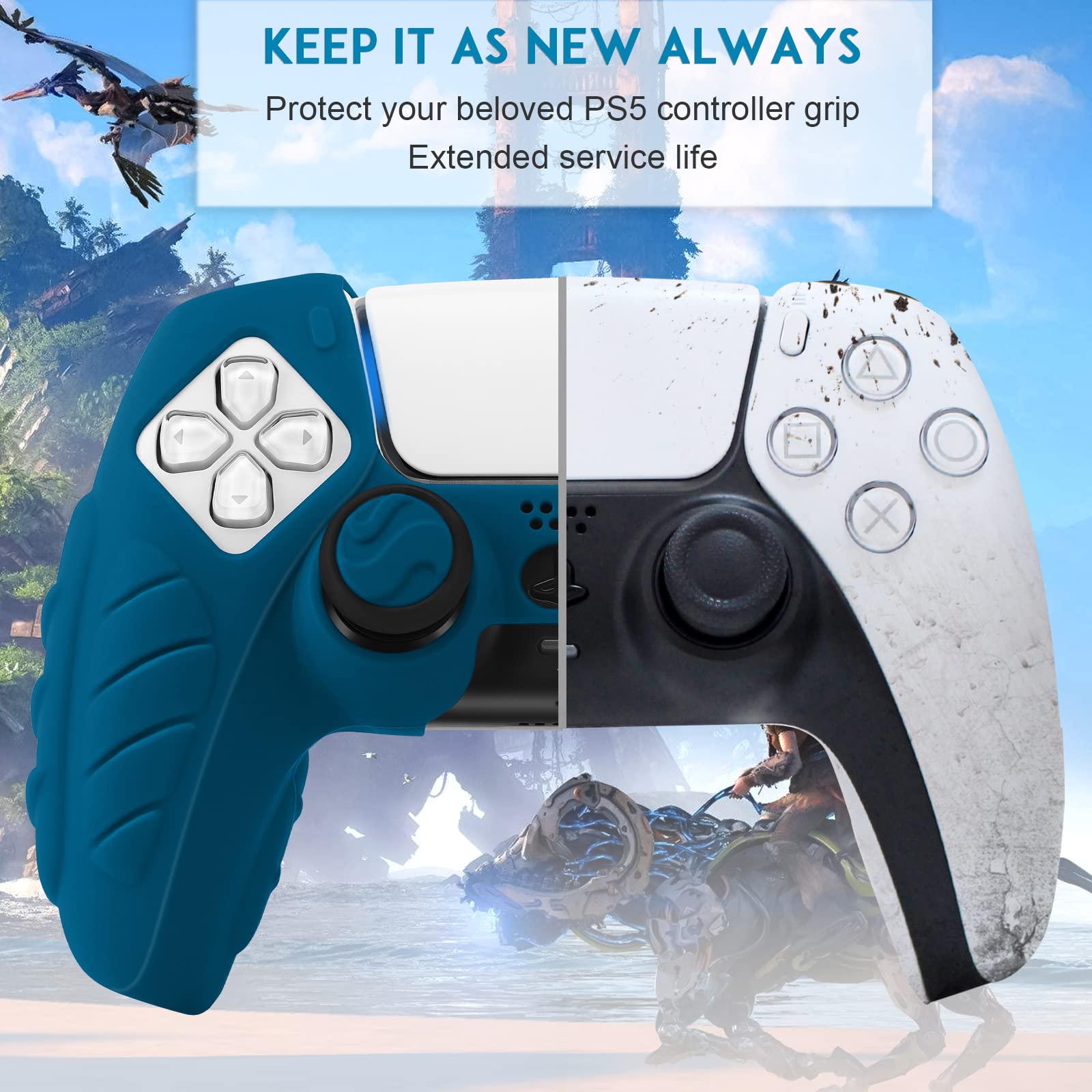 SIKEMAY PS5 Controller Cover, 2Pcs Anti-Slip PS5 Controller Skin with 4 Grips, Soft Silicone Protective Case for PS5 Controller, PS5 Controller Skin for Wireless Controller (Cosmic Blue)