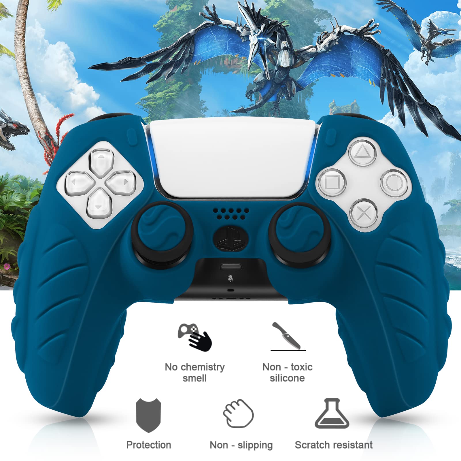 SIKEMAY PS5 Controller Cover, 2Pcs Anti-Slip PS5 Controller Skin with 4 Grips, Soft Silicone Protective Case for PS5 Controller, PS5 Controller Skin for Wireless Controller (Cosmic Blue)