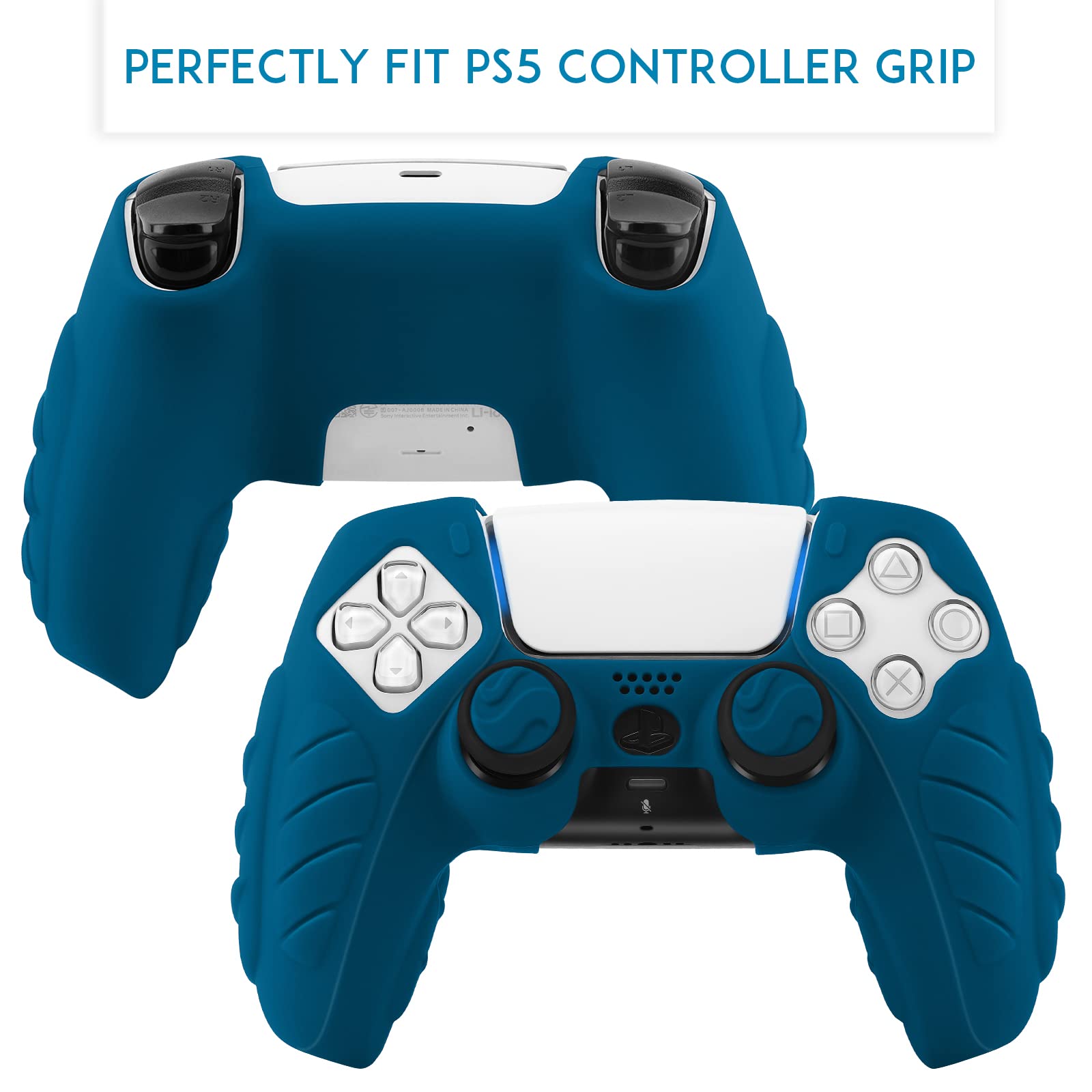 SIKEMAY PS5 Controller Cover, 2Pcs Anti-Slip PS5 Controller Skin with 4 Grips, Soft Silicone Protective Case for PS5 Controller, PS5 Controller Skin for Wireless Controller (Cosmic Blue)