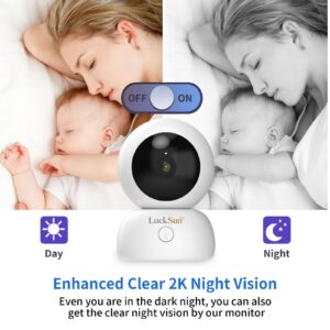 LuckSun 2K 1296P Indoor Security WiFi Camera Wireless One Button 2-Way Talk PTZ Smart Tracking Pet Baby Camera 360 View with Human & Sound Detection, Night Vision, SD Card Slot.