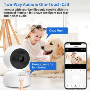 LuckSun 2K 1296P Indoor Security WiFi Camera Wireless One Button 2-Way Talk PTZ Smart Tracking Pet Baby Camera 360 View with Human & Sound Detection, Night Vision, SD Card Slot.