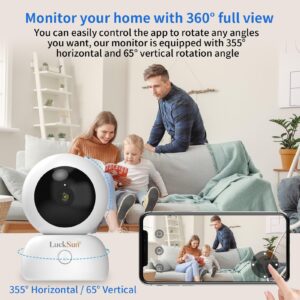 LuckSun 2K 1296P Indoor Security WiFi Camera Wireless One Button 2-Way Talk PTZ Smart Tracking Pet Baby Camera 360 View with Human & Sound Detection, Night Vision, SD Card Slot.