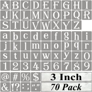 3 inch alphabet letter stencils for painting - 70 pack letter and number stencil templates with signs for painting on wood, reusable alphabet and numbers stencils for chalkboard wood signs & wall art