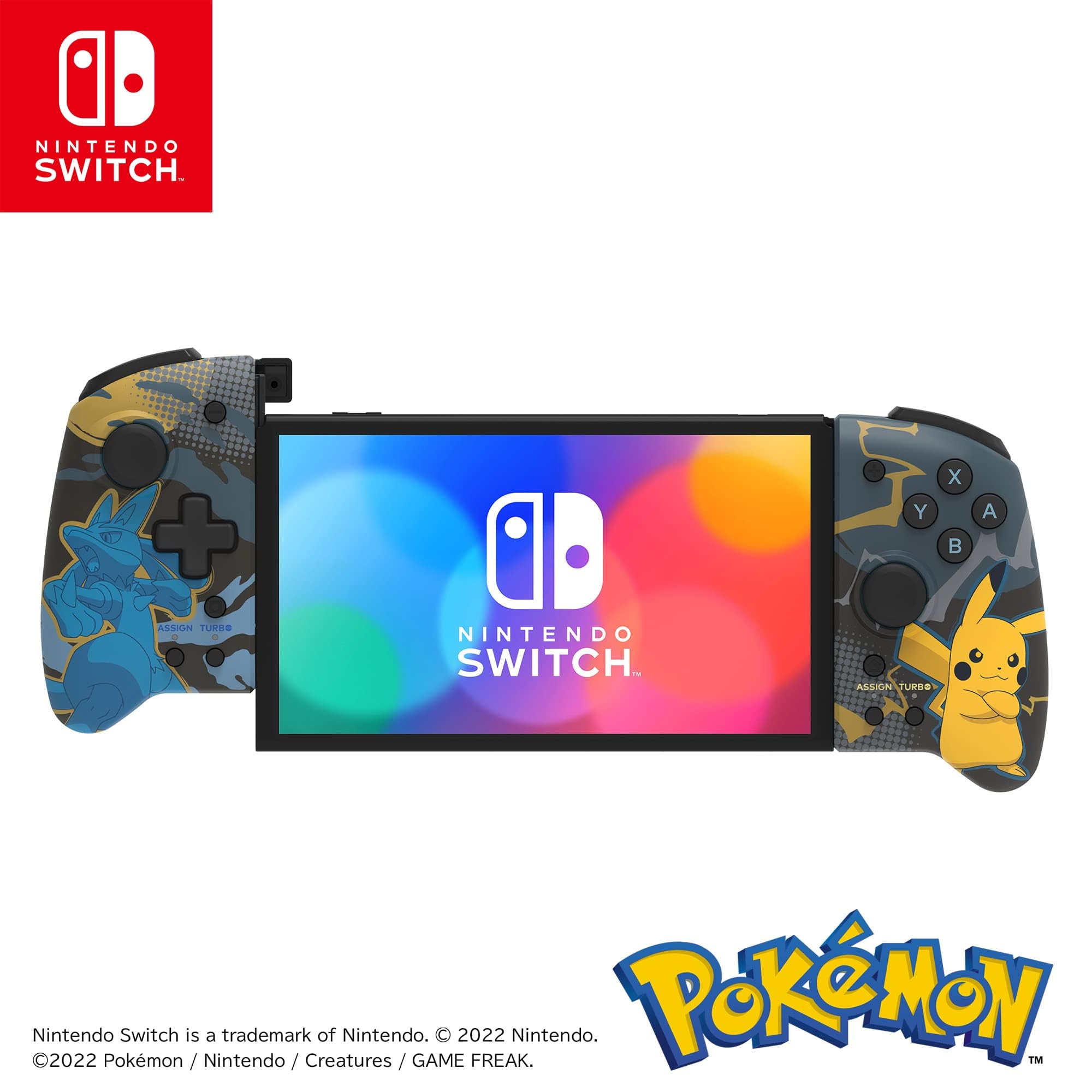 HORI Nintendo Switch Split Pad Pro (Pikachu & Lucario) - Ergonomic Controller for Handheld Mode - Officially Licensed by Nintendo & Pokémon