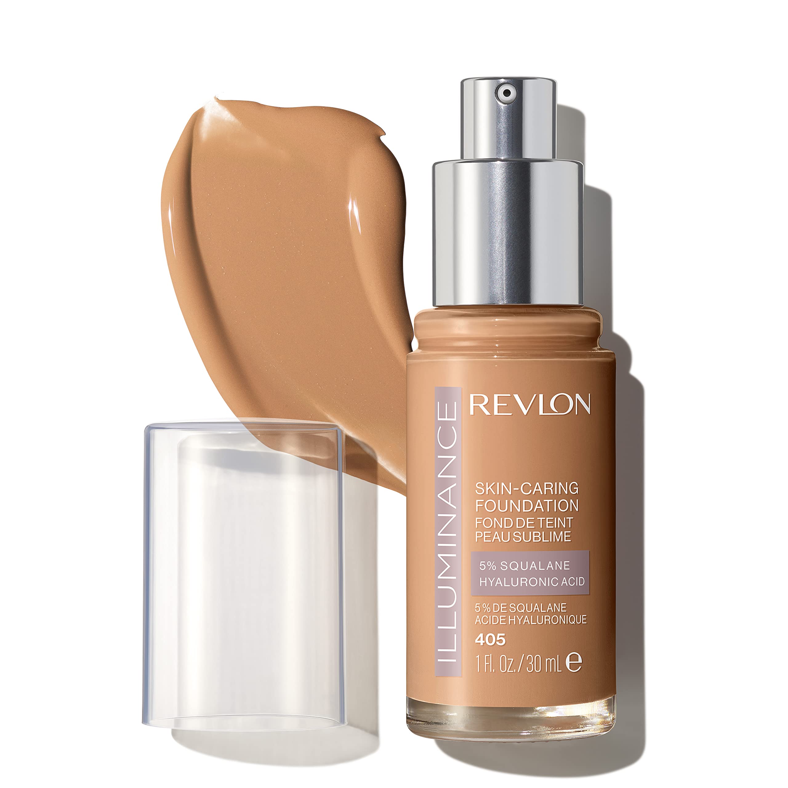 Revlon Illuminance Skin-Caring Liquid Foundation, Hyaluronic Acid, Hydrating and Nourishing Formula with Medium Coverage, 405 Hazel (Pack of 1)