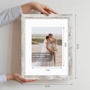 Hongkee 11x14 Picture Frame Distressed White Poster Frame 2 Pack, Display Pictures 8x10 with Mat or 11x14 Frame without Mat, Wall Gallery Photo Frames