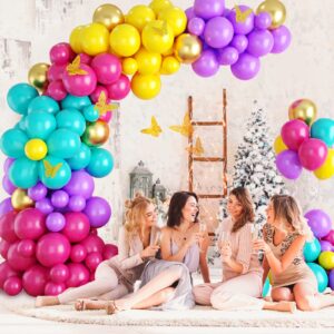 Magic Balloon Garland Arch Kit 103 Balloons Set Purple Blue Rose Red Yellow Gold Metallic Balloons 12Pcs Butterfly Stickers Decorations for Birthday Party Wedding Baby Shower Decor Supplies