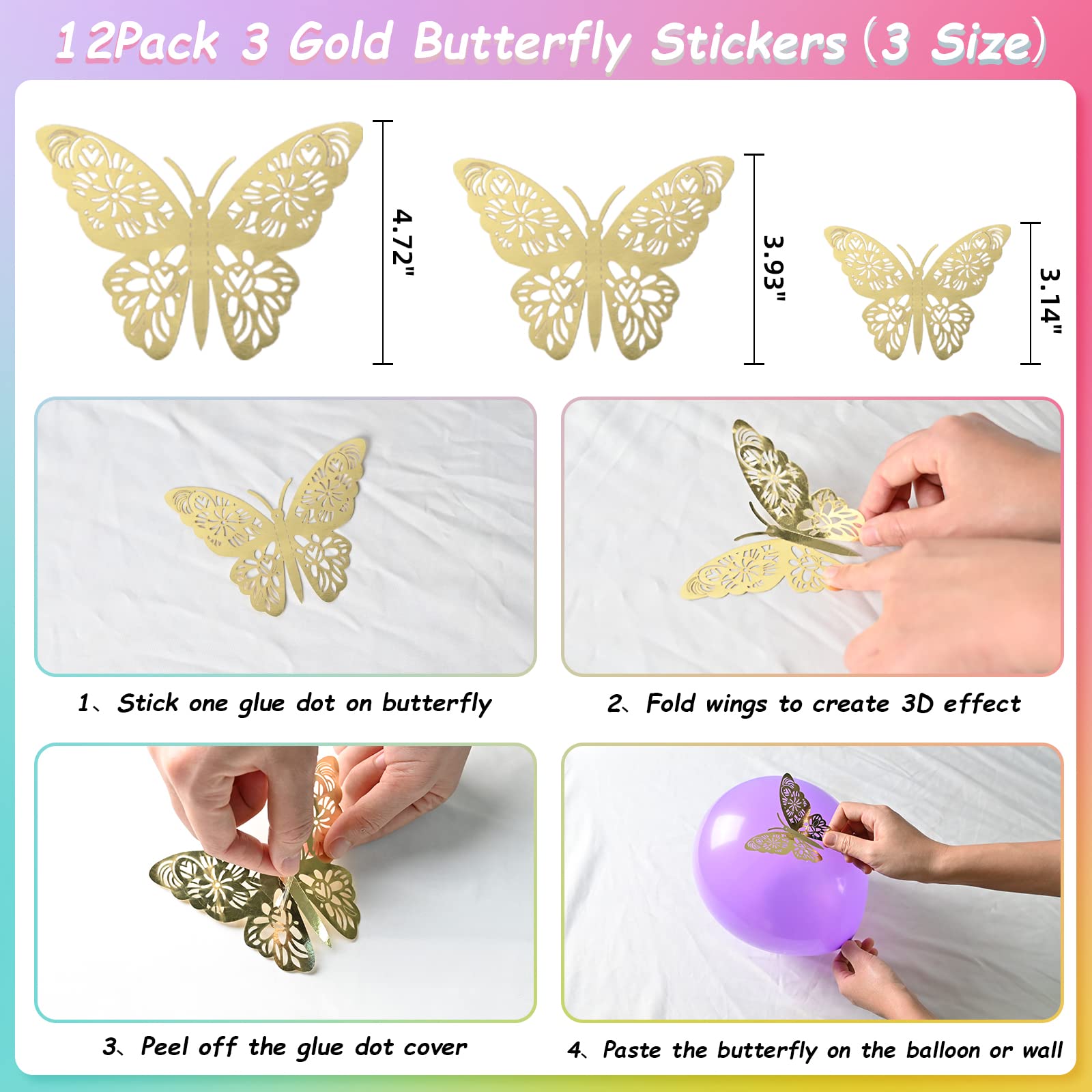 Magic Balloon Garland Arch Kit 103 Balloons Set Purple Blue Rose Red Yellow Gold Metallic Balloons 12Pcs Butterfly Stickers Decorations for Birthday Party Wedding Baby Shower Decor Supplies