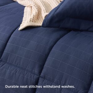 Bedsure Twin/Twin Extra Long Comforter Set - Navy Blue Basket Weave Down Alternative Comforter Set Twin/Twin XL Size, Lightweight All Season Bedding Set with 1 Pillow Sham