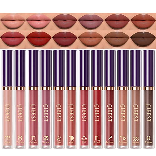 BestLand 12Pcs Matte Lipstick Lip Makeup Kit, Velvety Liquid Lipstick Waterproof Long Lasting Durable Nude Zodiac Signs Lip Gloss Beauty Cosmetics Gift Box Makeup Set Kit (12 Piece Set)