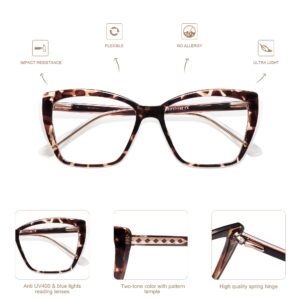 AMOMOMA Trendy TR90 Oversized Blue Light Reading Glasses Women,Stylish Square Cat Eye Glasses AM6031 C1+C6 1.75 x