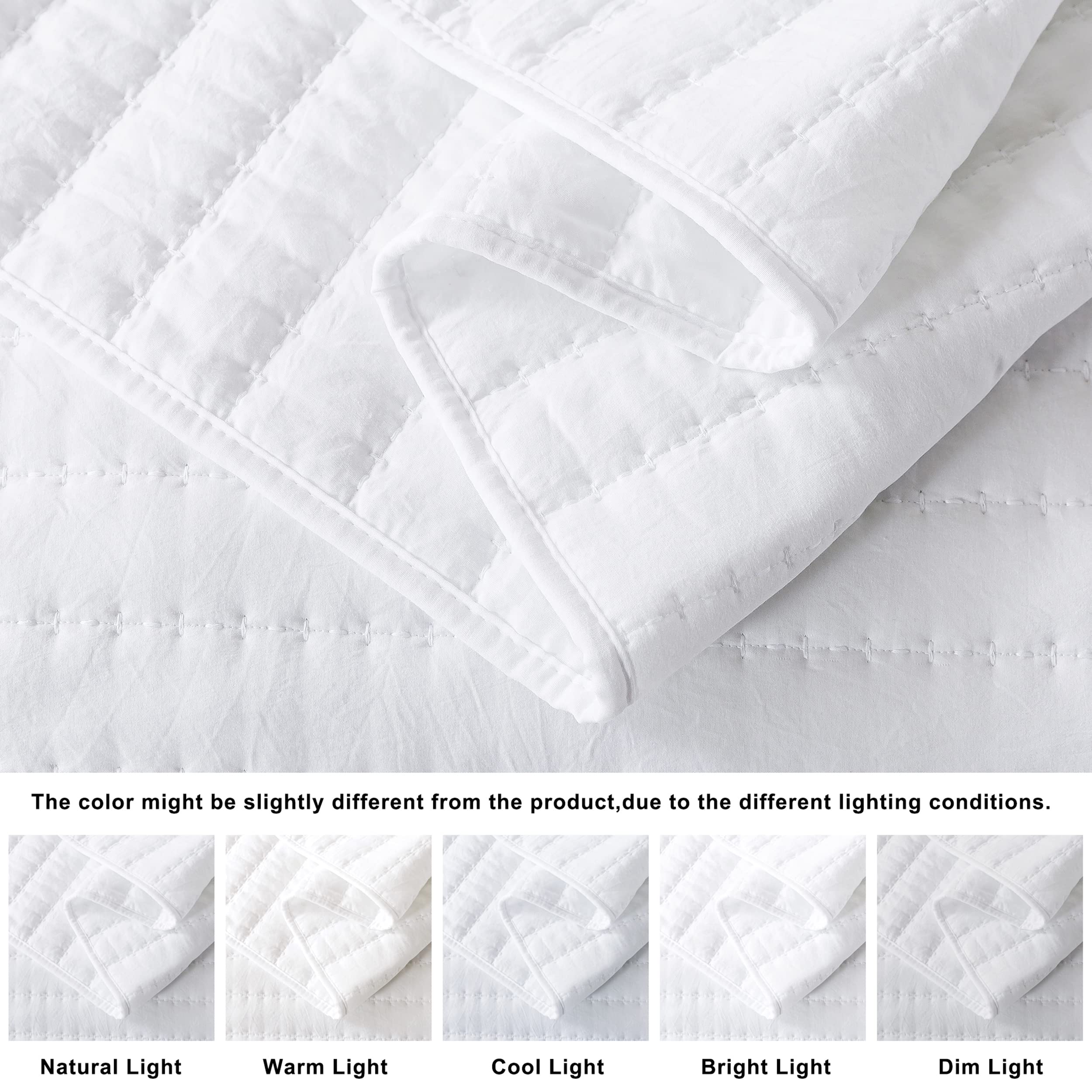 ROARINGWILD White King Size Quilt Bedding Sets with Pillow Shams, Lightweight Soft Bedspread Coverlet, Quilted Blanket Thin Comforter Bed Cover for All Season, 3 Pieces, 104x90 inches