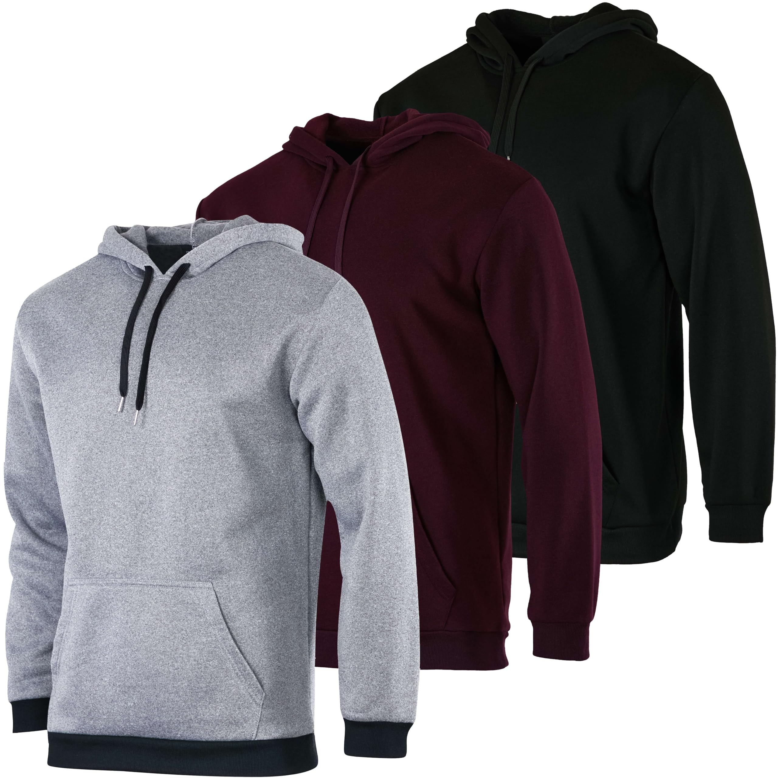 3 Pack: Men’s Fleece Warm Dry Fit Wicking Long Sleeve Active Athletic Hoodie Performance Hooded T Shirt Workout Running Fitness Gym Sports Fishing Casual Sweatshirt Outdoor Hiking-Set 8, X-Large