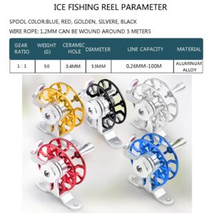 FANGBLUE Winter Fishing Reel All Metal 1.76oz(50g) Lightweight 2.1inch(53mm) Upgrade Base Right Hand Mini Fly Wheel for Trout Pike Ice Fishing Tackle (Sliver