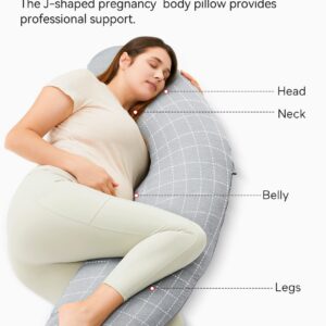 Momcozy Pregnancy Pillows with Cooling Cover, J Shaped Maternity Body Pillow for Pregnancy, Pregnancy Must Haves, Side Sleeper Pillow for Belly Hip Legs Support