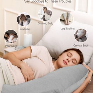 Momcozy Pregnancy Pillows with Cooling Cover, J Shaped Maternity Body Pillow for Pregnancy, Pregnancy Must Haves, Side Sleeper Pillow for Belly Hip Legs Support