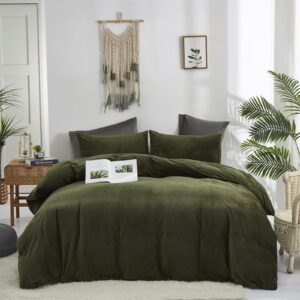 houseri velvet olive green comforter set king fluffy army green bedding sets king size men dark green micromink sherpa comforter bedding women blackish green flannel fuzzy comforter blanket warm king