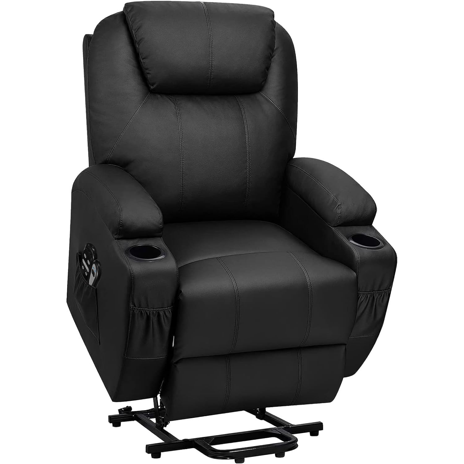 Flamaker Power Lift Recliner Chair PU Leather with Massage for Elderly Ergonomic Lounge Chair Classic Single Sofa with 2 Cup Holders Side Pockets Home Theater Seat (Light Black)