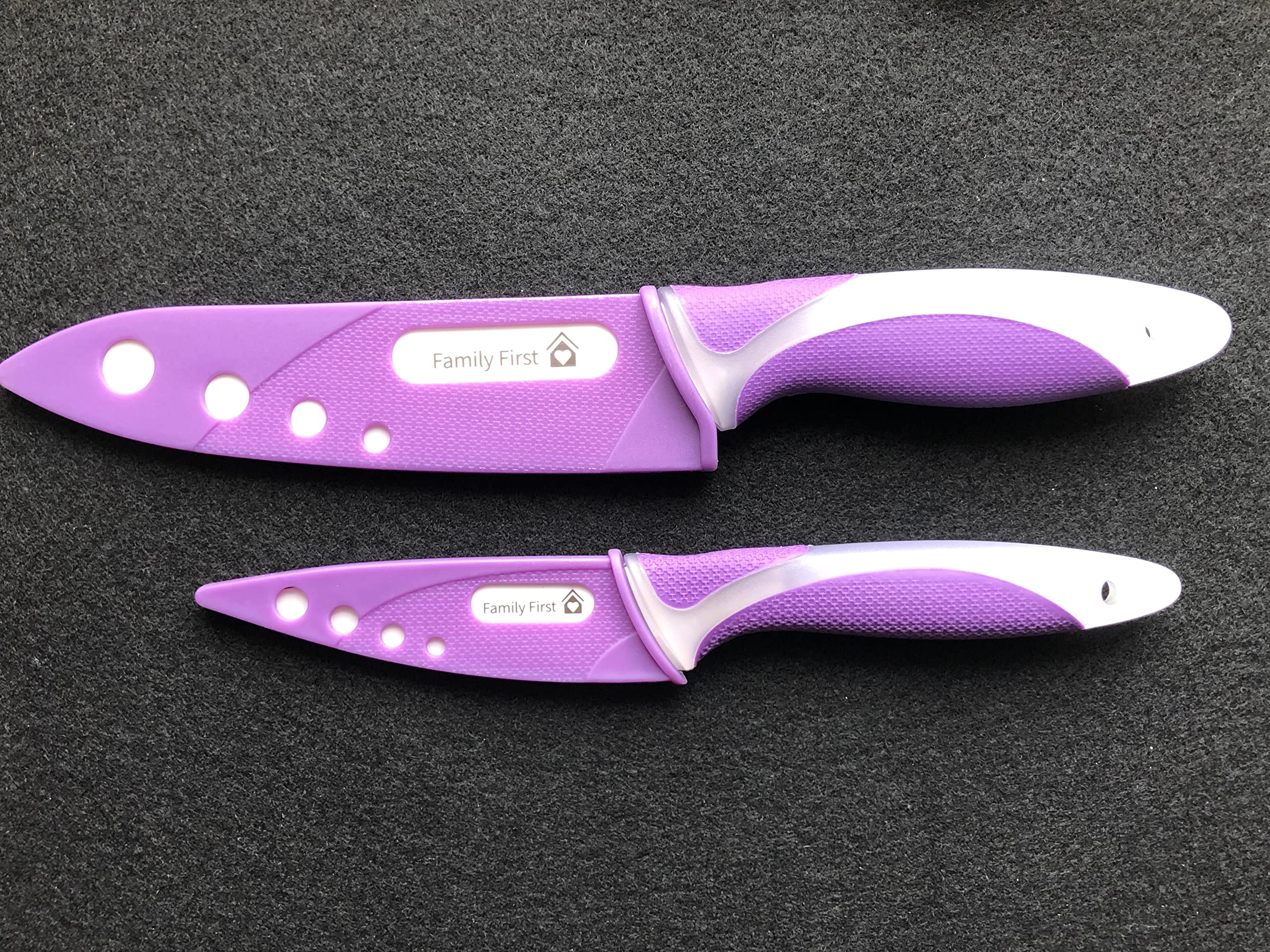 Ceramic Knife Set One 6" Chef Knife & One 4" All Purpose Knife With Large Ergo-Handle (Purple & White)