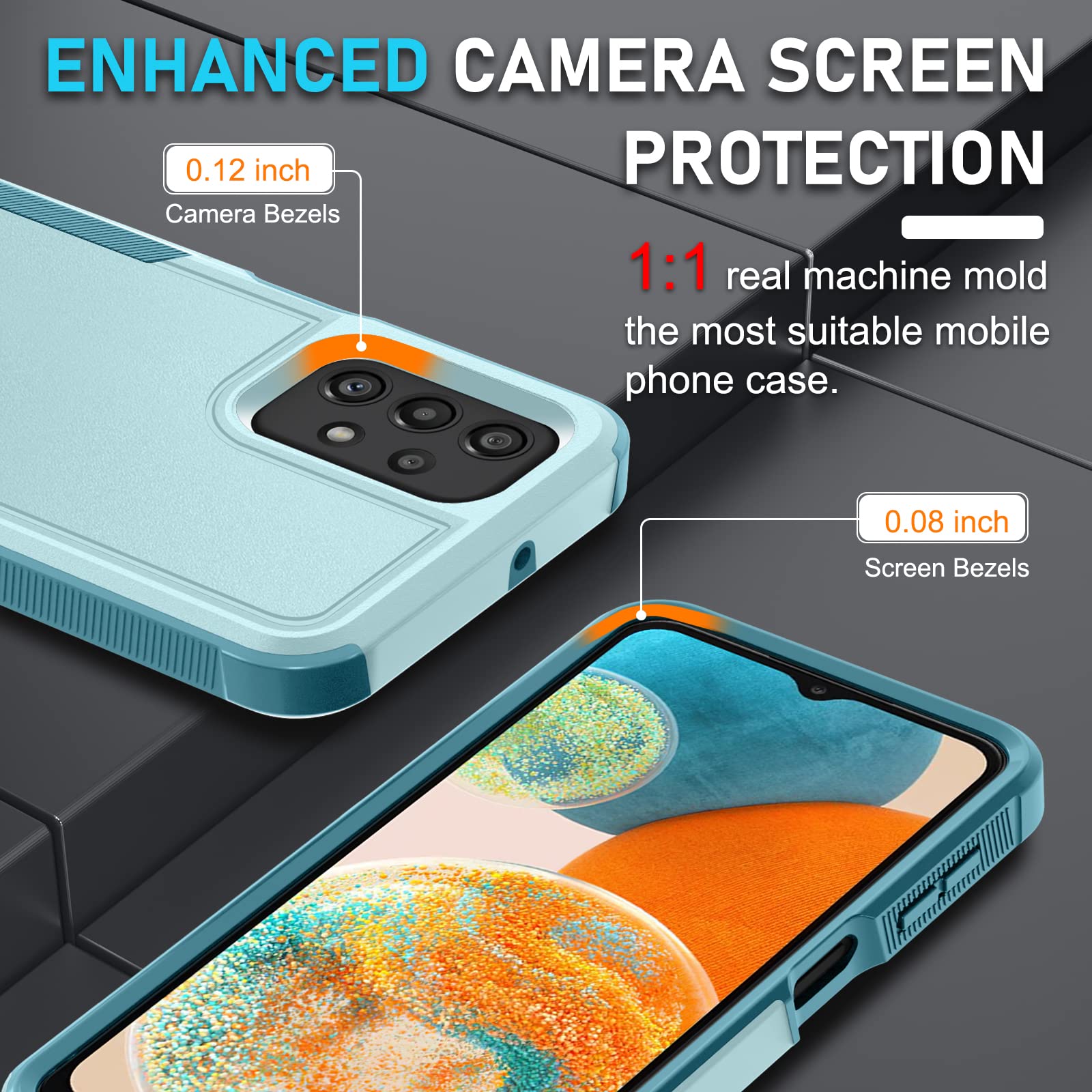 for Samsung Galaxy A23 5G/4G Case with Tempered Glass Screen Protector and Camera Lens Cover,Heavy Duty Rugged Shockproof Full Body Protective Phone Cover,Mint Green