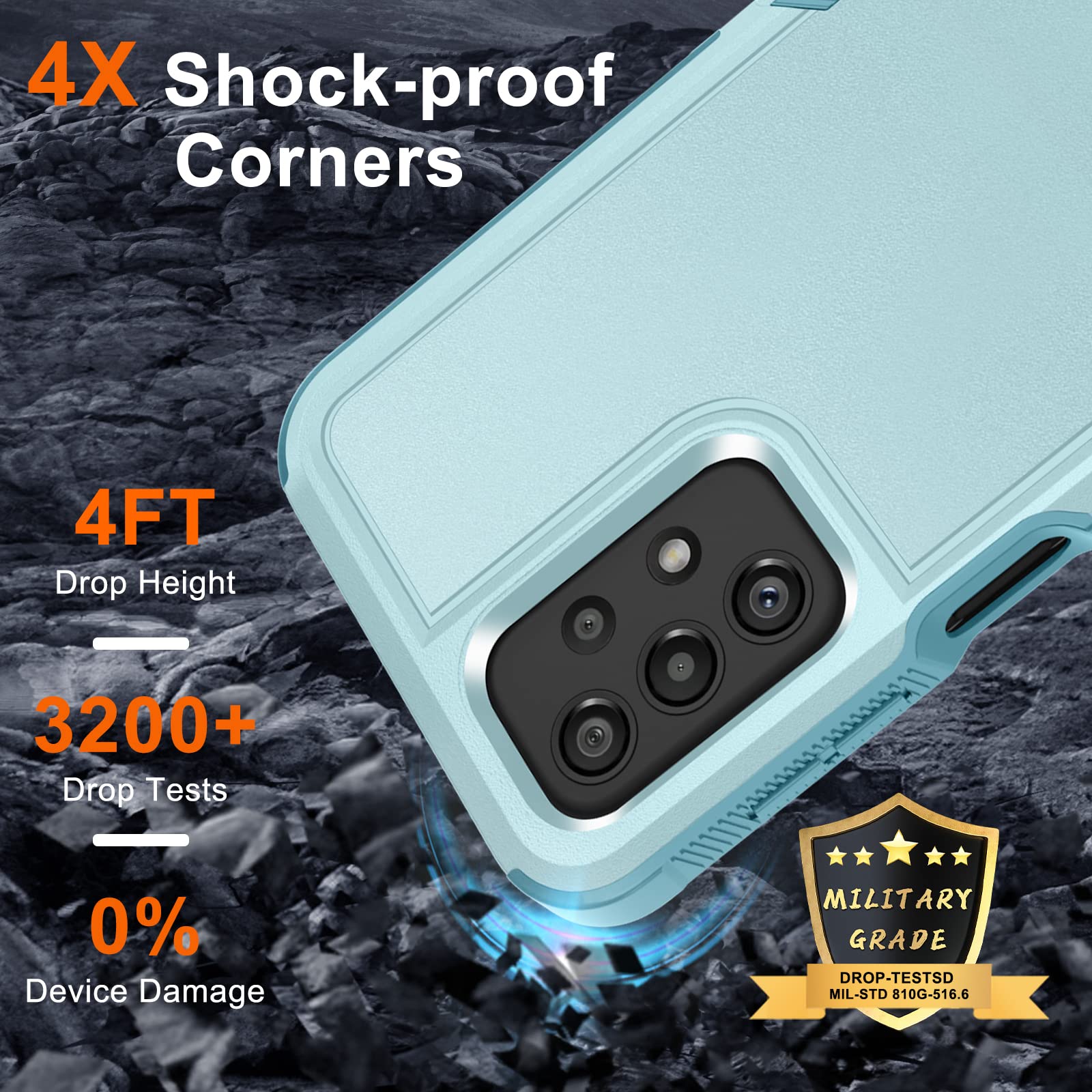 for Samsung Galaxy A23 5G/4G Case with Tempered Glass Screen Protector and Camera Lens Cover,Heavy Duty Rugged Shockproof Full Body Protective Phone Cover,Mint Green