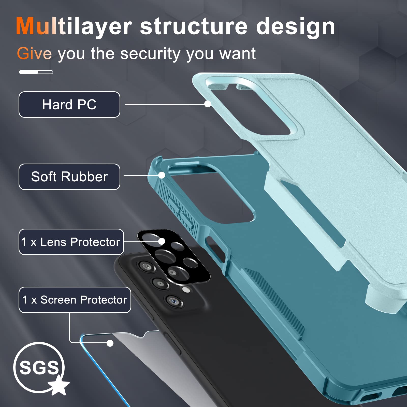 for Samsung Galaxy A23 5G/4G Case with Tempered Glass Screen Protector and Camera Lens Cover,Heavy Duty Rugged Shockproof Full Body Protective Phone Cover,Mint Green