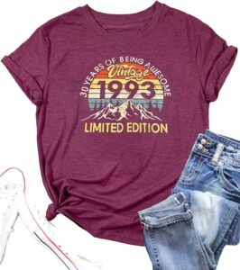 women 30th birthday shirts vintage 1993 bday party tank tops 30 years of being awesome funny saying short sleeve tee tops