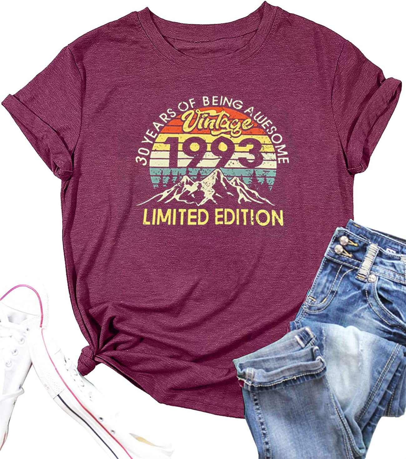 Women 30th Birthday Shirts Vintage 1993 Bday Party Tank Tops 30 Years of being Awesome Funny Saying Short sleeve Tee Tops