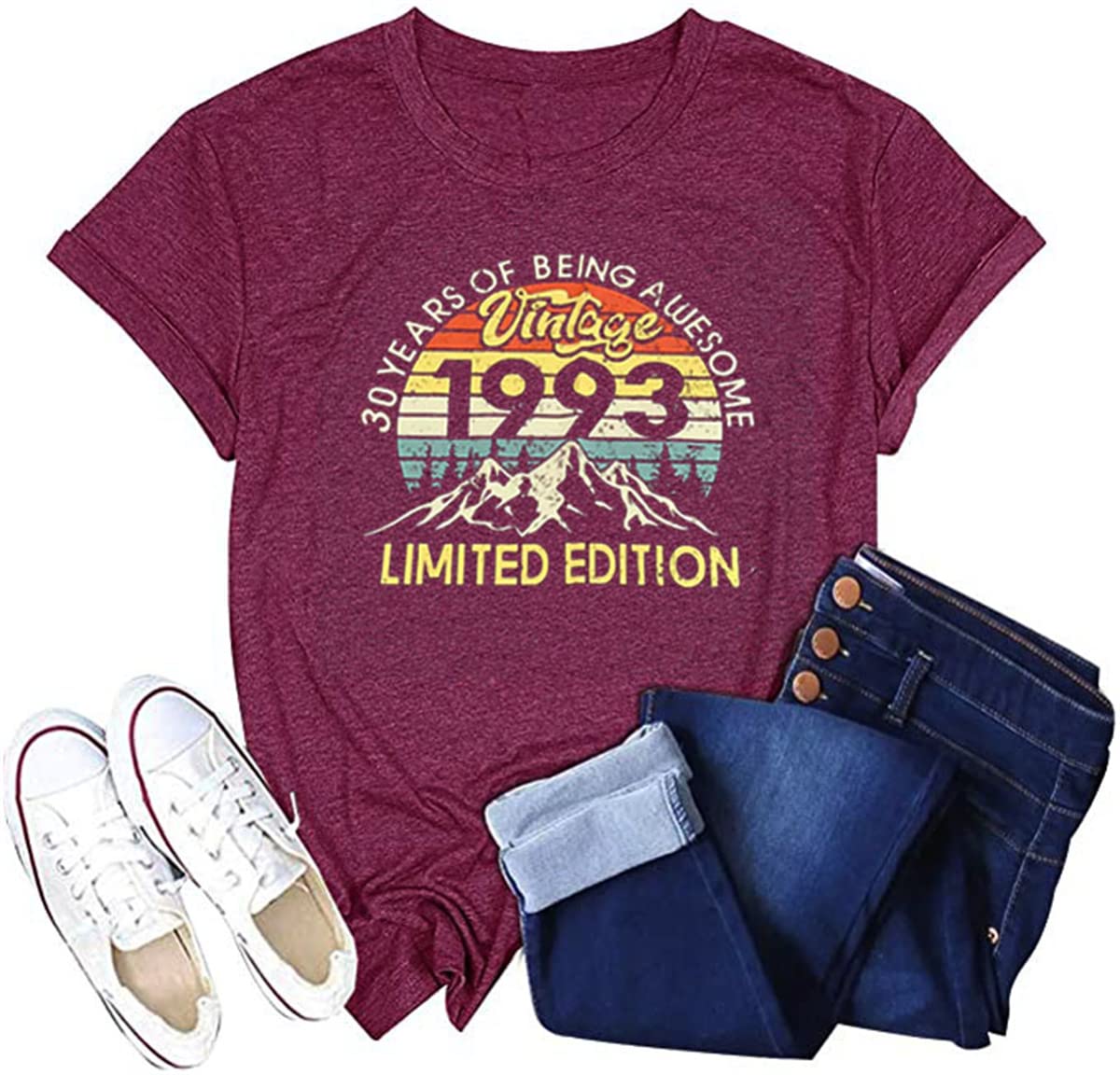 Women 30th Birthday Shirts Vintage 1993 Bday Party Tank Tops 30 Years of being Awesome Funny Saying Short sleeve Tee Tops