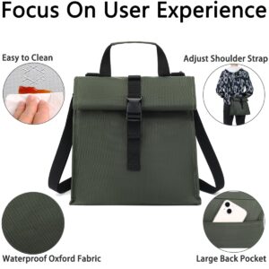 GYEUKHAM Insulated Lunch Bag for Men/Women/Kids, Roll top Reusable Lunch Box with Adjustable Shoulder Strap, Thermal Lunch Cooler Tote Container for Adults/Teens School Work Office Picnic,Army Green