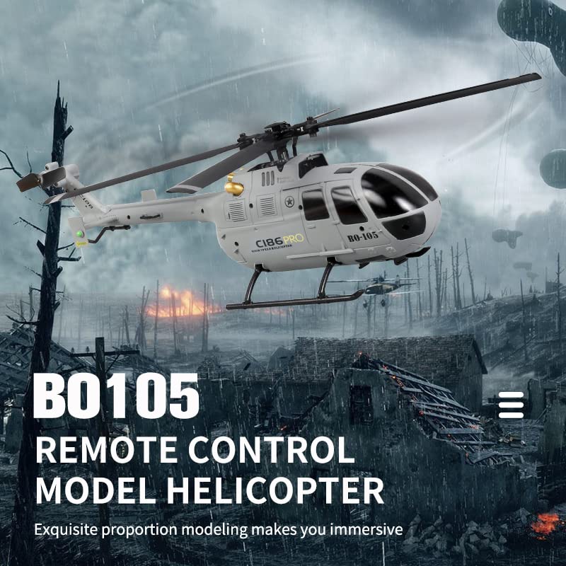 RC Helicopter for Adults, C186, 30mins Flight Time, with Two 7.4V Batteries, 2.4GHz Remote Control RC Heli, with 6-Axis Gyro, One Key Take Off/Landing, Grey