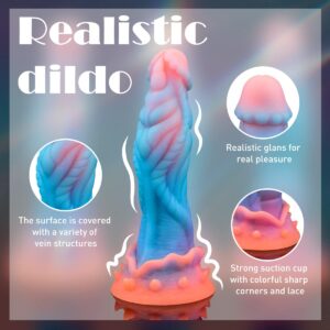 9.1" Fantasy Dildo Dragon Monster Dildo Animal Alien Dildo with Multi-Texture, Knot Dog Dildo Glow in The Dark Huge Anal Dildo with Strong Suction Cup, Luminous Adult Toys for Women Men