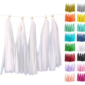 White Tassel Garland 20 Pcs, Tissue Paper Tassels Garland Banner for Party Birthday Wedding Decoration baby shower table decor