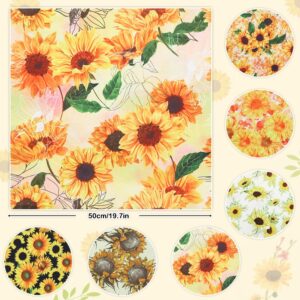 Sunflower Fabric,6 PCS Spring Fall Floral Polyester Fat Quarters Fabric Bundles 20 x 20 inches,Yellow Orange Black Sunflower Sewing Polyester Vintage Cotton Fabric Material For Sewing Clothes Quilting