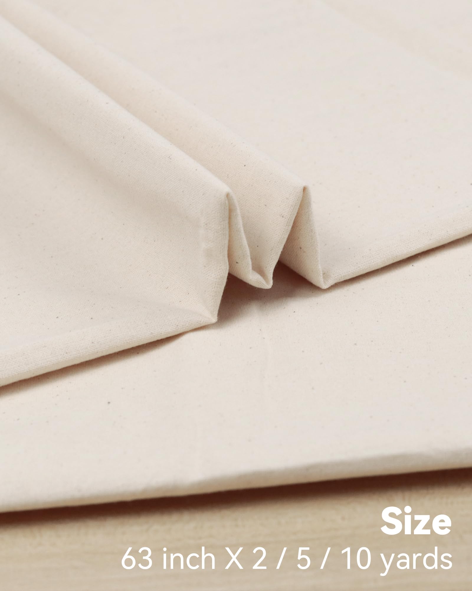 HOTGODEN Light Weight 100% Cotton Muslin Fabric: 63 inch x 2,5,10 Yards Unbleached Muslin Linen Fabric Material for Sewing Material Apparel Cloth