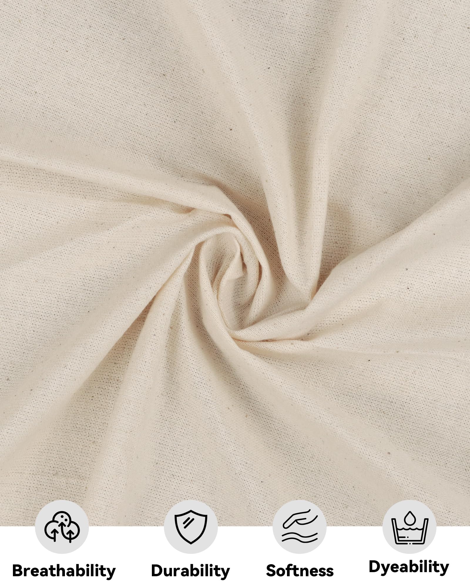 HOTGODEN Light Weight 100% Cotton Muslin Fabric: 63 inch x 2,5,10 Yards Unbleached Muslin Linen Fabric Material for Sewing Material Apparel Cloth