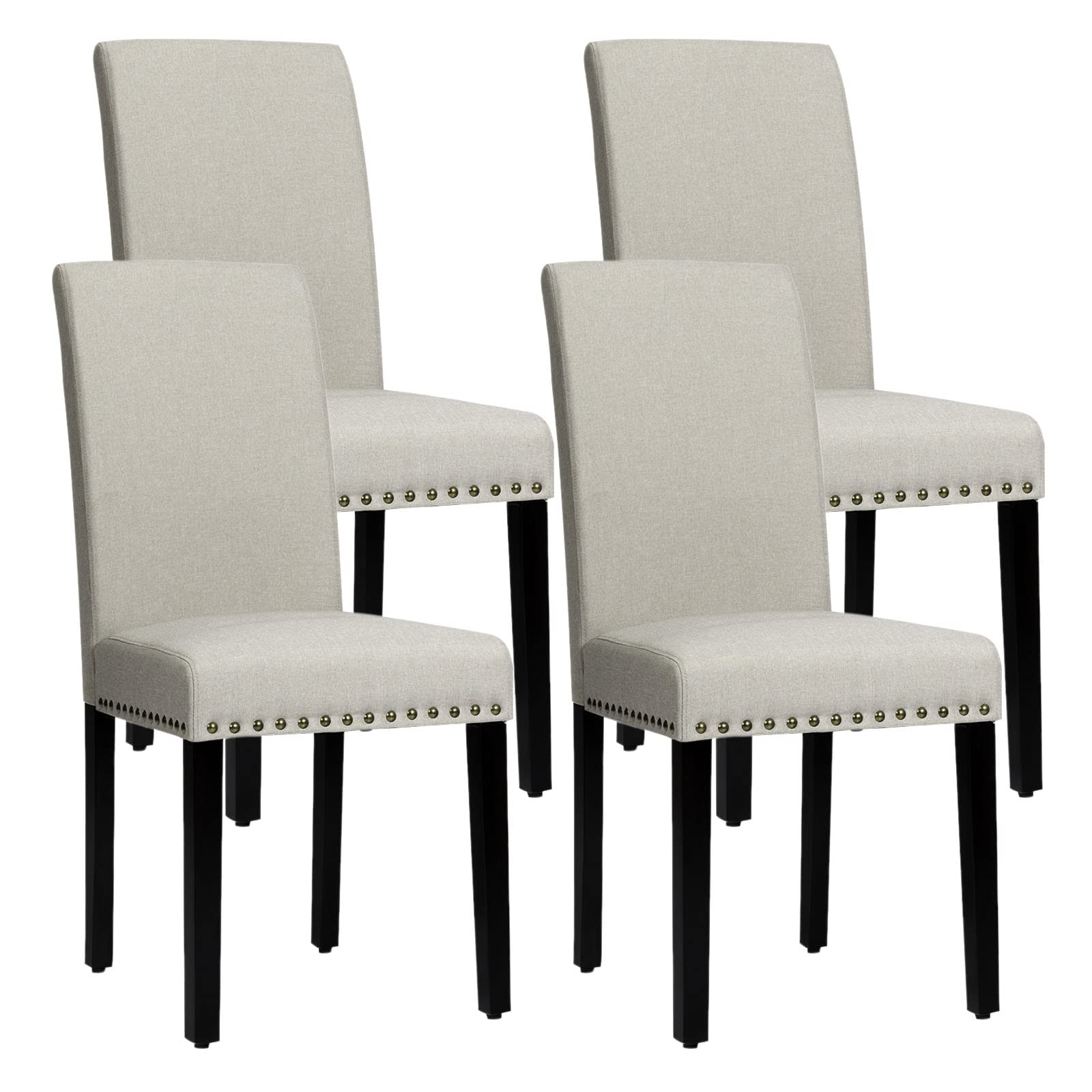 GORELAX Upholstered Dining Chairs Set of 4, Fabric Parsons Chair w/Solid Wood Legs, Nailhead Trim, Padded Seat, Kitchen Chairs for Dining Room, Kitchen, Living Room (Beige, Set of 4)