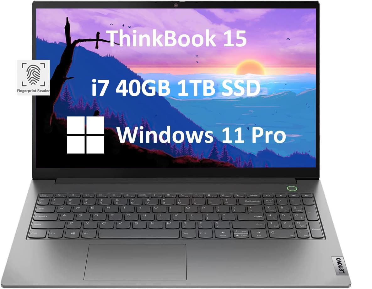 Lenovo ThinkBook 15 Gen 4 Business Laptop (15.6" FHD Anti-Glare, Intel 10-Core i7-1255U, 40GB RAM, 1TB PCIe SSD), 1080p Webcam, Narrow Bezel, Fingerprint, Wi-Fi 6, Ethernet, Win 11 Pro, Grey - 2024