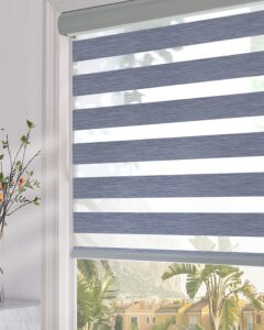 persilux zebra blinds dual layer roller sheer shades (58" w x 64" h, dark grey) light filtering privacy light control for day and night blackout window shades for home and office easy to install