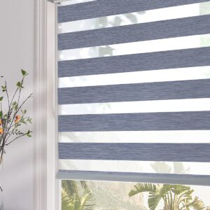 Persilux Zebra Blinds Dual Layer Roller Sheer Shades (58" W X 64" H, Dark Grey) Light Filtering Privacy Light Control for Day and Night Blackout Window Shades for Home and Office Easy to Install