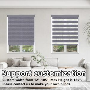 Persilux Zebra Blinds Dual Layer Roller Sheer Shades (58" W X 64" H, Dark Grey) Light Filtering Privacy Light Control for Day and Night Blackout Window Shades for Home and Office Easy to Install