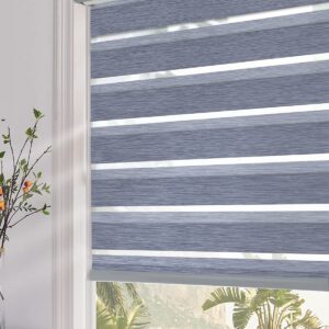 Persilux Zebra Blinds Dual Layer Roller Sheer Shades (58" W X 64" H, Dark Grey) Light Filtering Privacy Light Control for Day and Night Blackout Window Shades for Home and Office Easy to Install