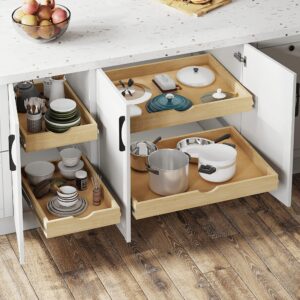 WelFurGeer Pull Out Drawers for Kitchen Cabinets, Pull Out Cabinet Shelf, Pantry Organizers and Storage, Slide Out Wood Cabinet Organizer, Wood Rack for Kitchen, Bathroom (17" Wide)