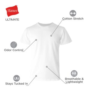 Hanes Ultimate Ultimate Comfort Fit Undershirt, Men’s Crewneck Stretch-Cotton T-Shirt, 4-Pack, White-4 Pack, Large