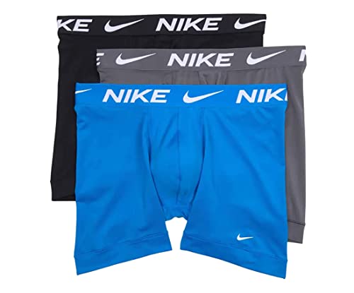 Nike Men's Essential Micro Boxer 3 Pack Brief, Black/Grey/Blue, Medium