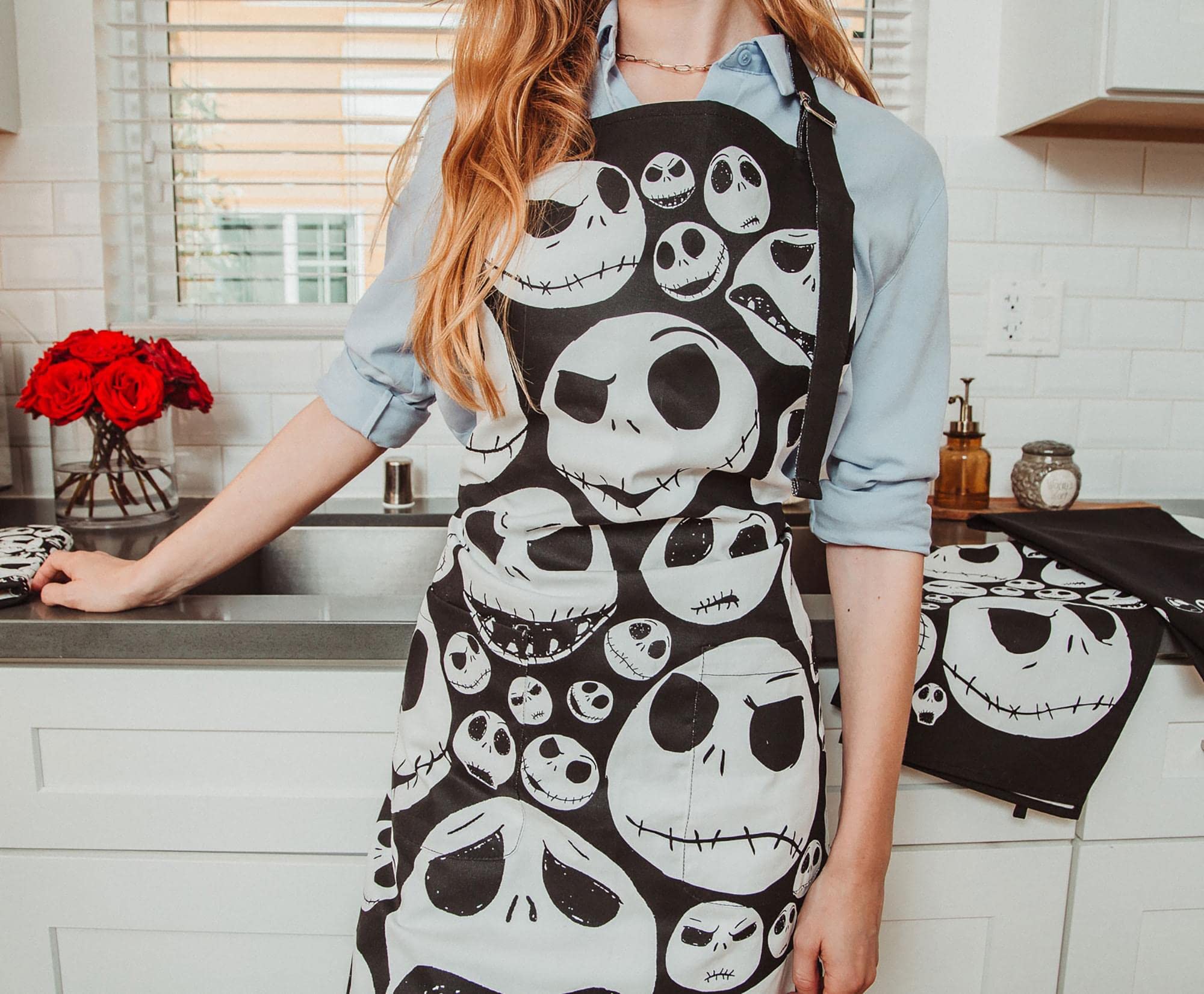 Ukonic Disney The Nightmare Before Christmas Jack Skellington Faces Cooking Apron For Kitchen, Baking, BBQ