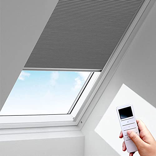 Zshine Motorized Cellular Shades Cordless Honeycomb Blinds Full Blackout Fabric Window Shades for Skylight