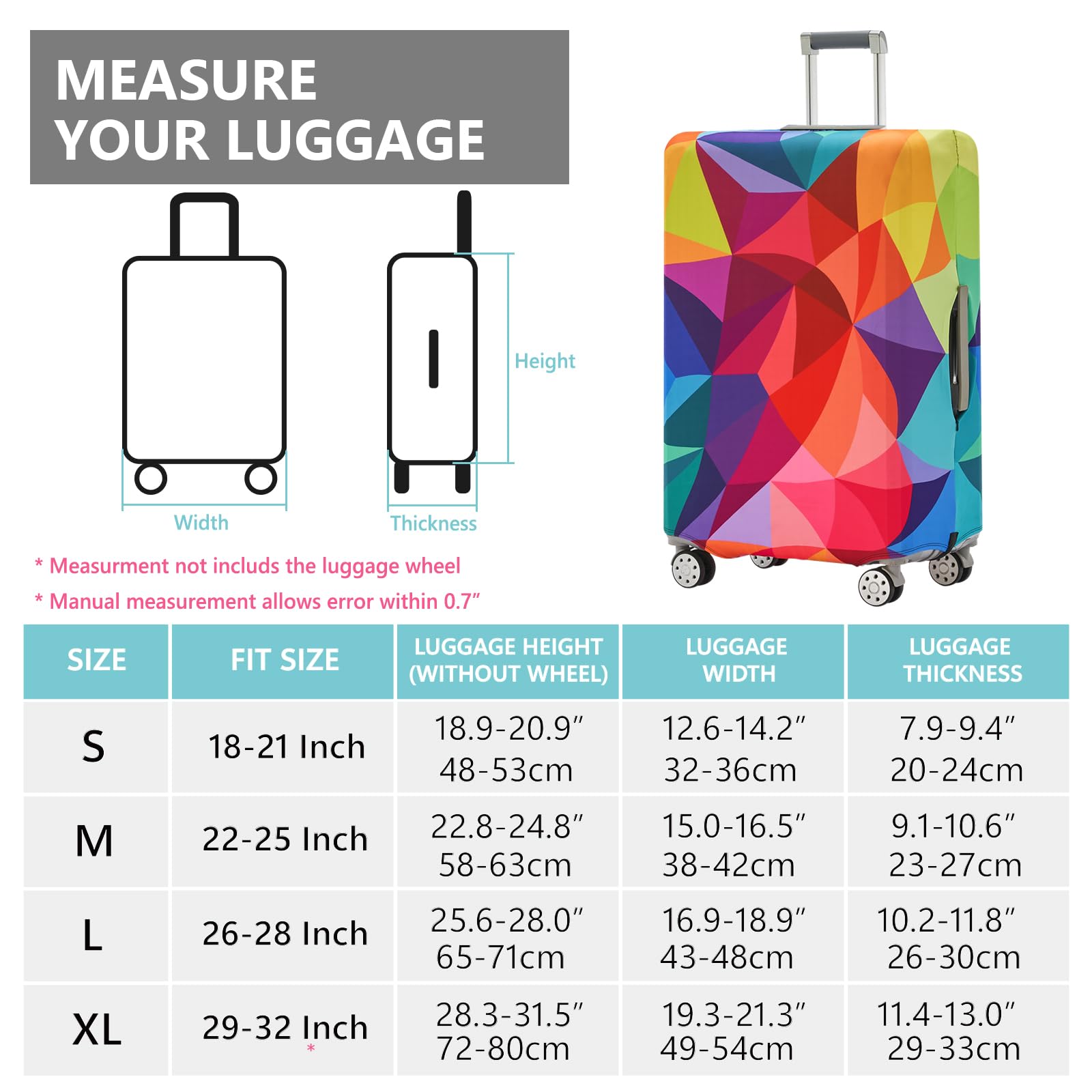 TRAVEL KIN Luggage Covers For Suitcase Tsa Approved,Suitcase Cover Protector Fit 18-32 Inch Luggage