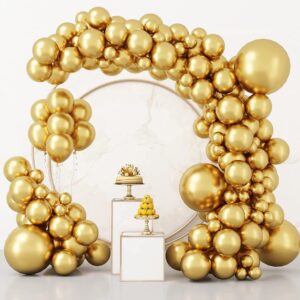 CANREVEL Metallic Gold Balloons - 100pcs Different Sizes 15/10/12/18 Inch Chrome Gold Latex Balloons Garland Arch Kit for Birthday Party Graduation Baby Shower Wedding Holiday Balloon Decoration